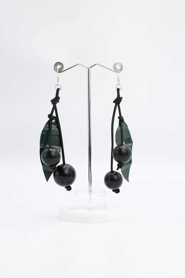 Wooden Beads & Recycled Plastic Bottle leaf Berry Earrings - Jianhui London