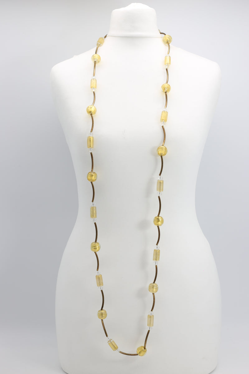 Vintage Gold Czech tubes and Balls with gold metal tubes necklace