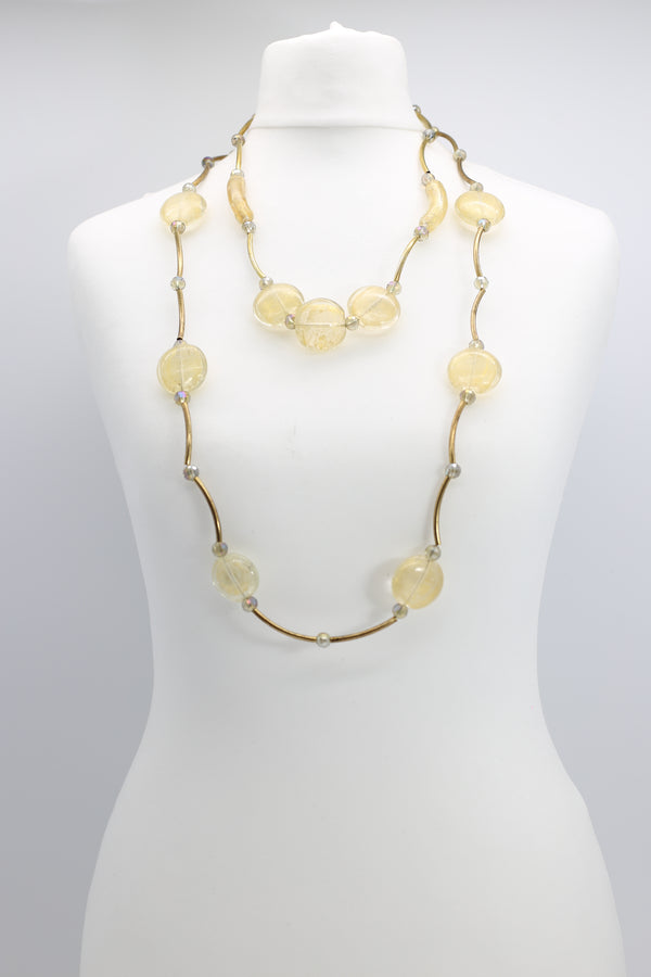 Gold Glass Coin with gold metal tubes necklace - Set