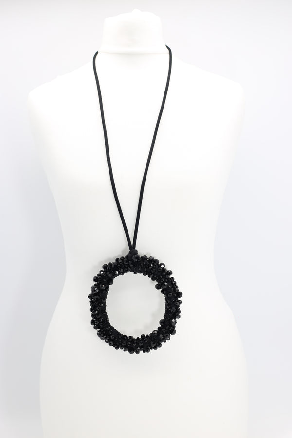 Big round pendant Crystal on cotton cord Necklace