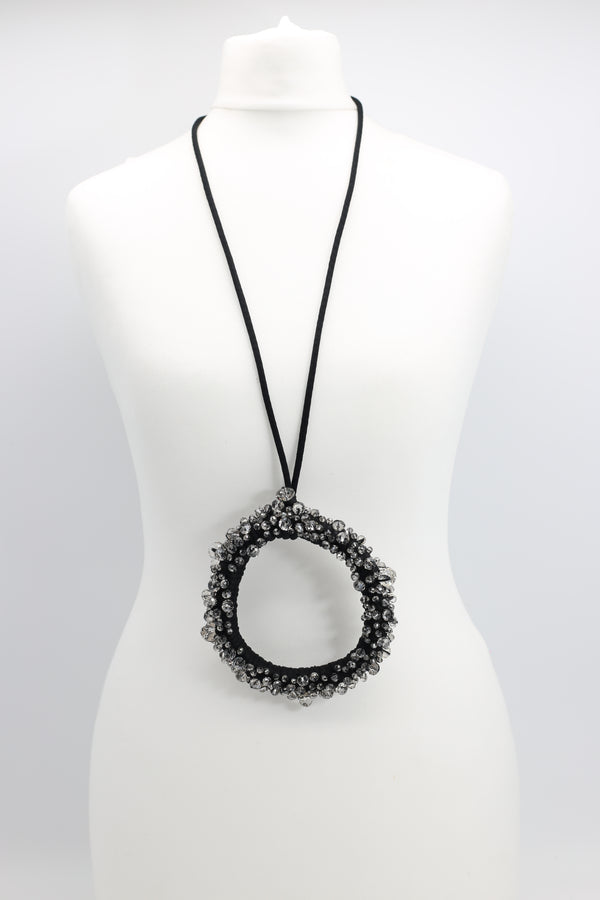 Big round pendant Crystal on cotton cord Necklace