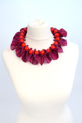 Petals on beads necklace made from recycled textile