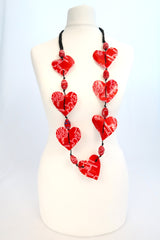 Hearts necklace made from recycled fabric