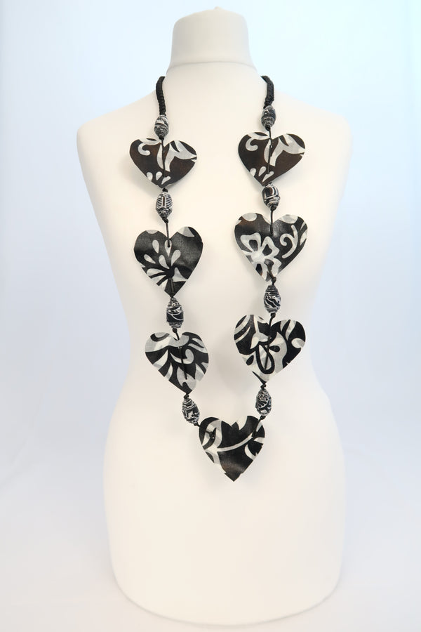 Hearts necklace made from recycled fabric