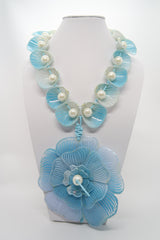 Recycled plastic Big Flower Pendant With Faux pearls Necklace