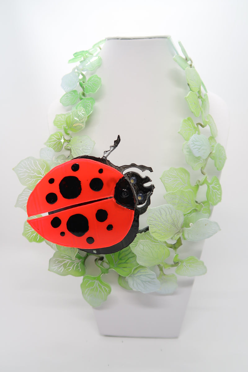 Recycled plastic bottles Climbing fig with Ladybirds necklace