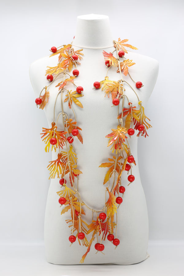 Autumn Leaf with Red Berry Necklace Long - Jianhui London