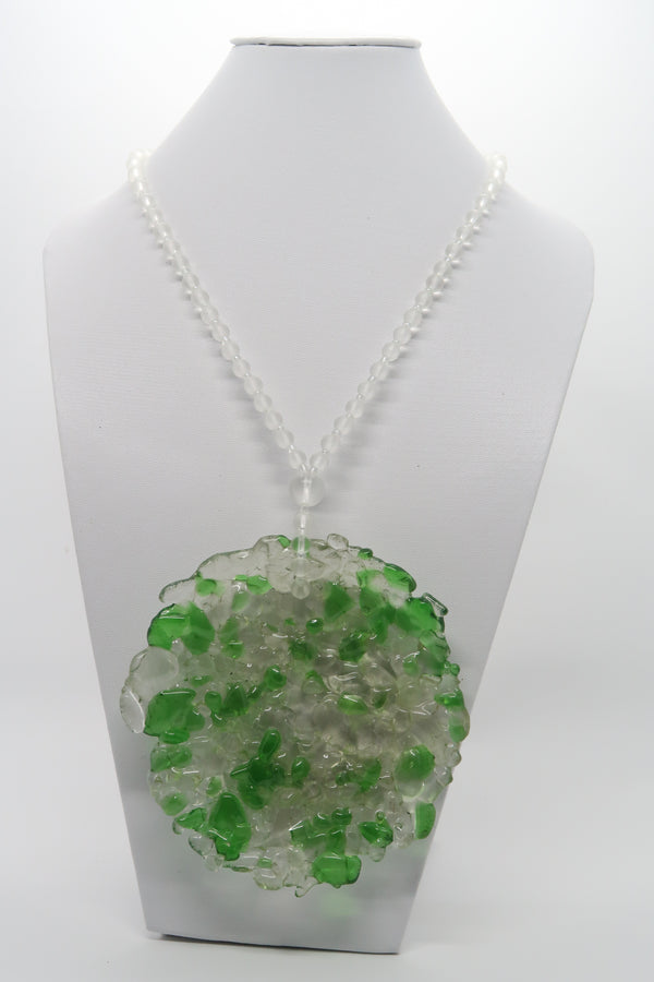 Recycled glass big round pendant necklace