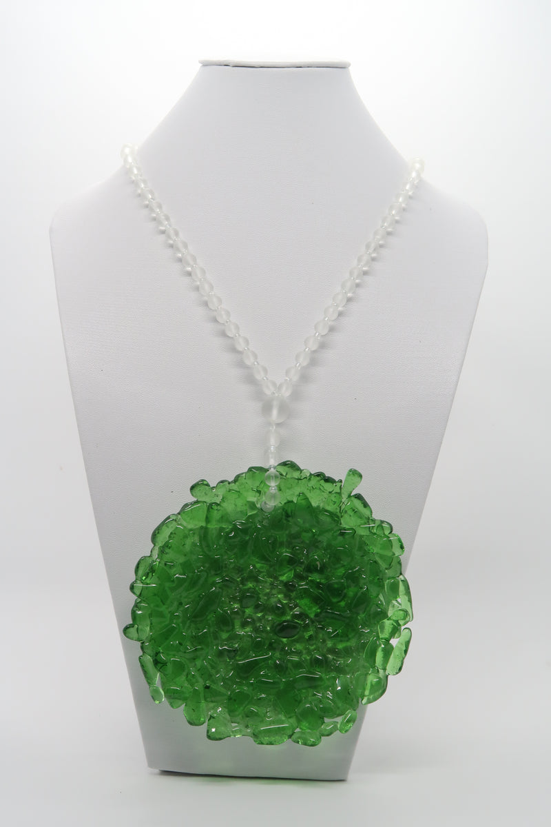 Recycled glass big round pendant necklace