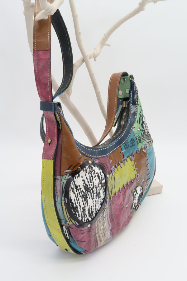 Hand Crafted recycled leather with recycled plastic hand bag