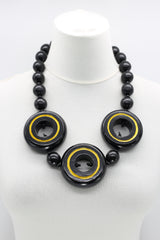 Recycled Wood 3 Donuts and Black Beads Necklace - Jianhui London