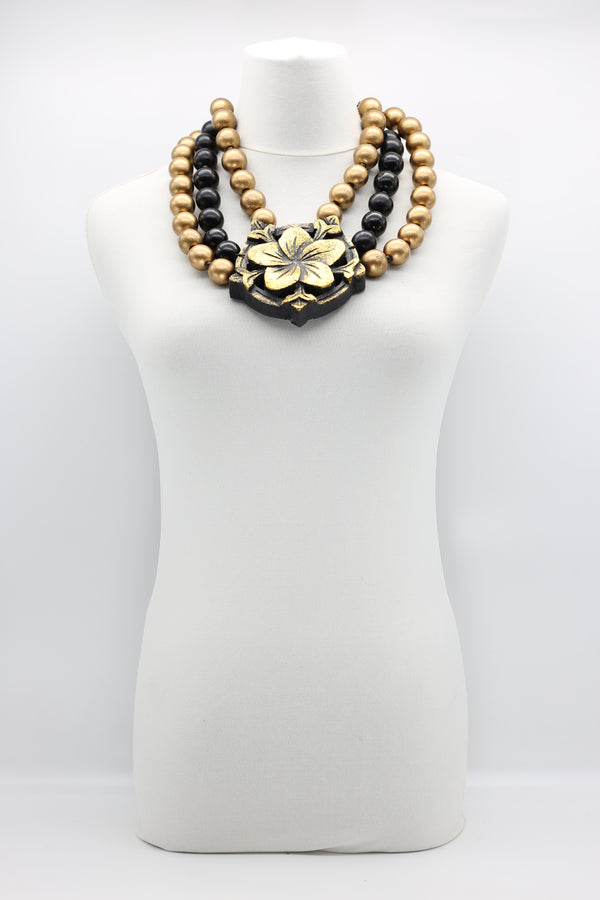 Recycled Wooden Beads Necklace With Hand Carved Flower Necklace - Jianhui London