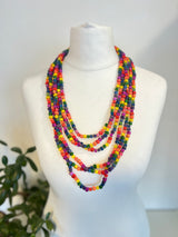 3 STRAND NEXT PASHMINA NECKLACE WOODEN BEADS - RAINBOW MOSAIC