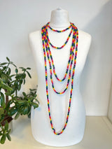 3 STRAND NEXT PASHMINA NECKLACE WOODEN BEADS - RAINBOW MOSAIC