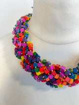 3 STRAND NEXT PASHMINA NECKLACE WOODEN BEADS - RAINBOW MOSAIC