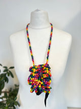 3 STRAND NEXT PASHMINA NECKLACE WOODEN BEADS - RAINBOW MOSAIC