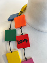 Recycled Wood Square Necklace - Rainbow With Love