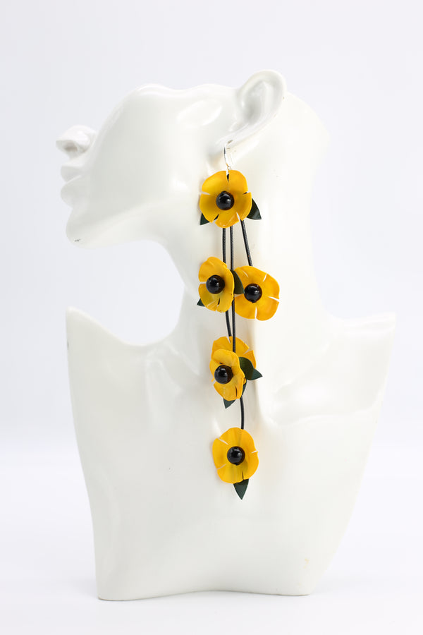UPCYCLED PLASTIC BOTTLES POPPY WITH GREEN LEAF EARRINGS