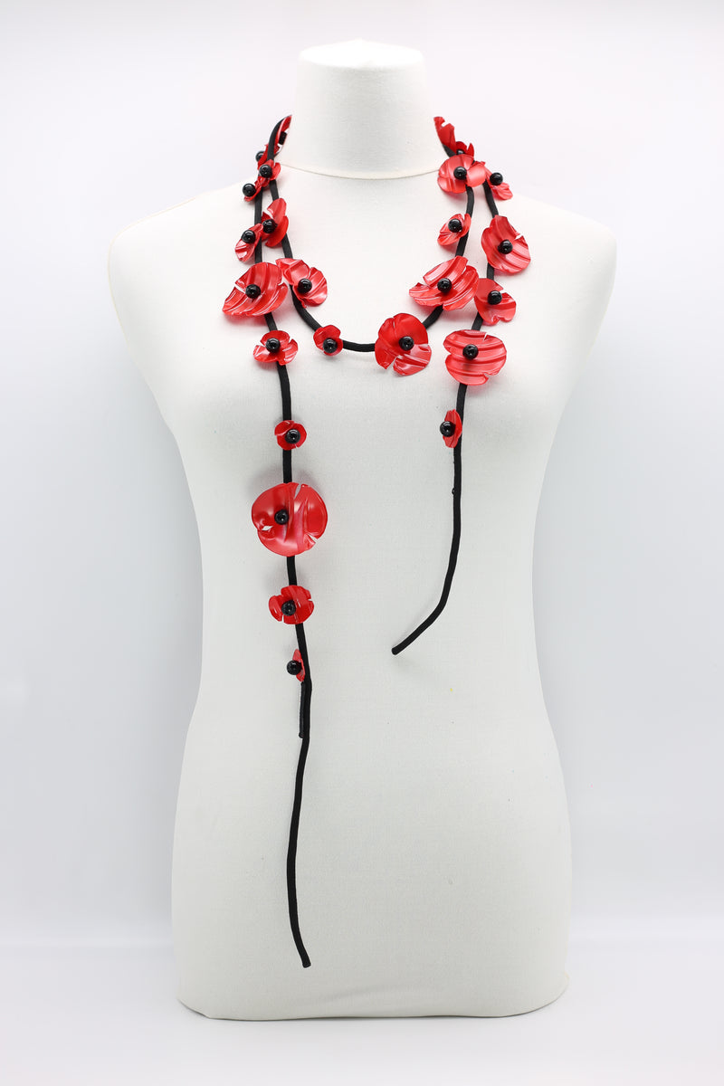 Upcycled Plastic Bottles Poppy on Textile Cord Necklace