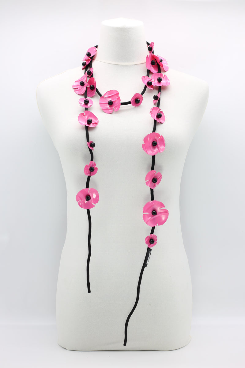 Upcycled Plastic Bottles Poppy on Textile Cord Necklace