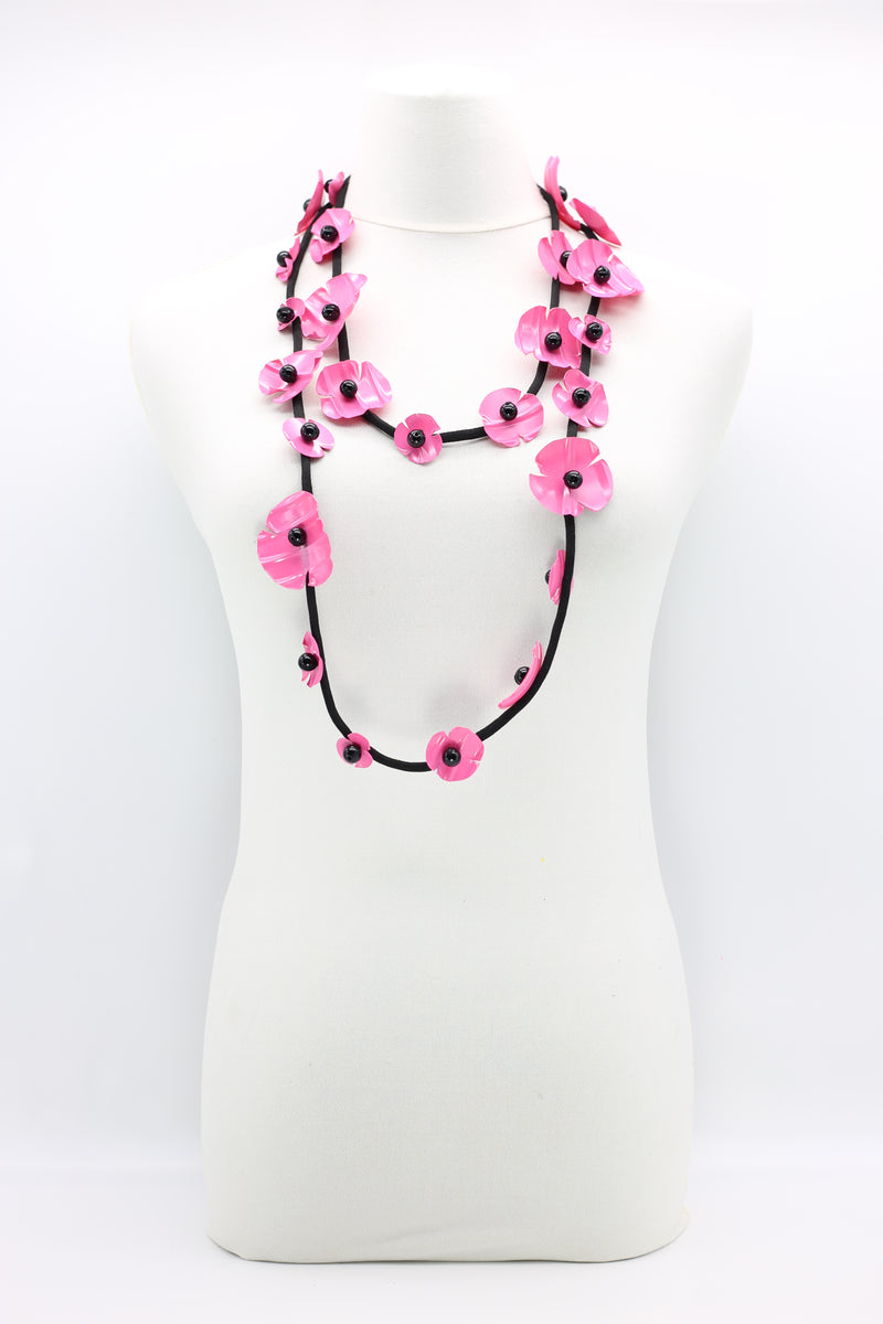 Upcycled Plastic Bottles Poppy on Textile Cord Necklace