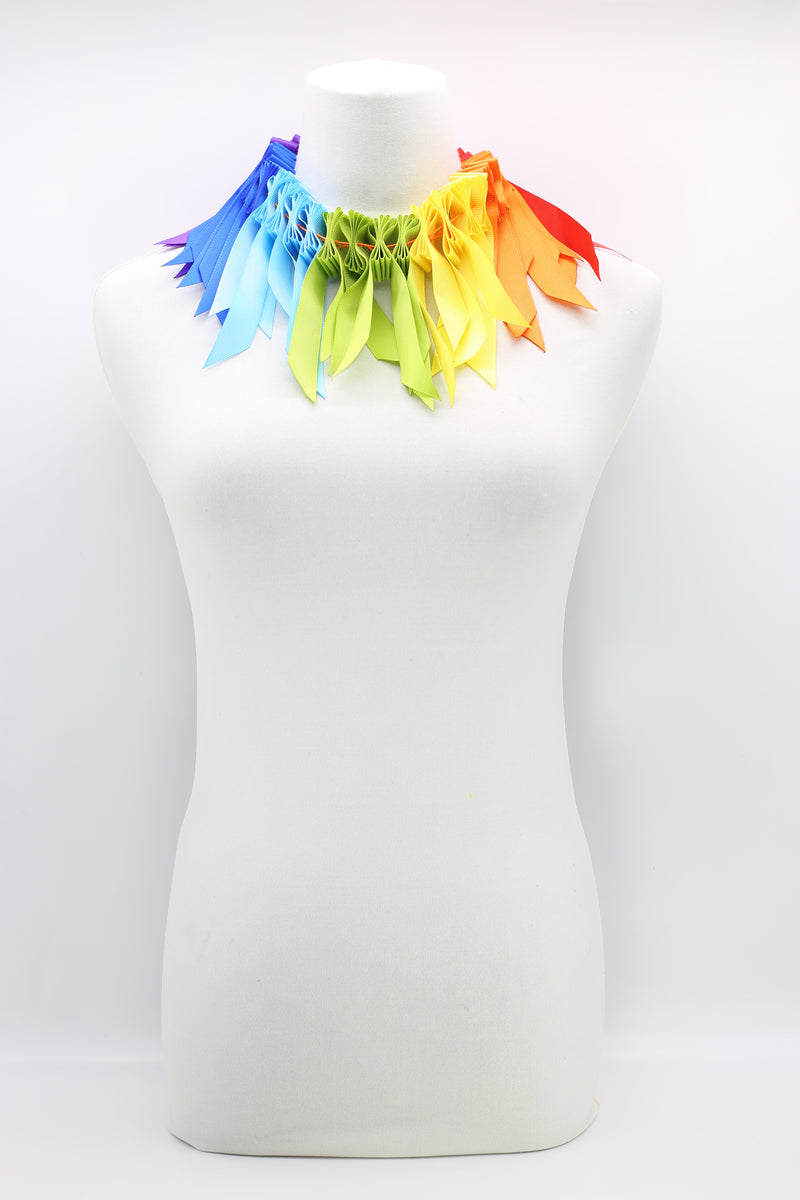 Upcycled Rainbow Ribbon Short Necklace