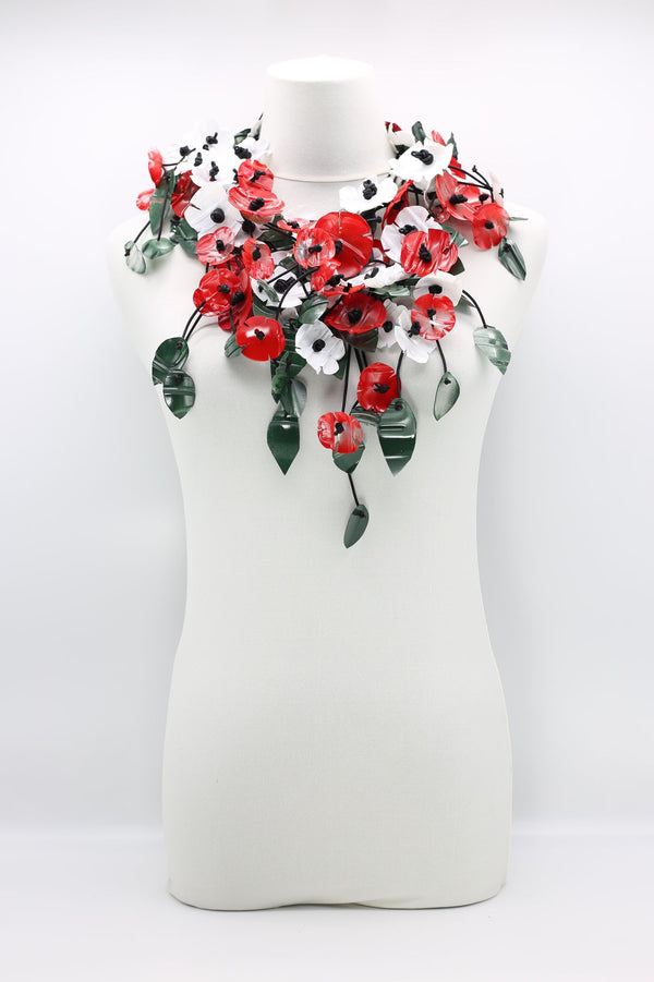 Upcycled Plastic Bottles Poppy with Green Leaf Necklace - Set - Jianhui London