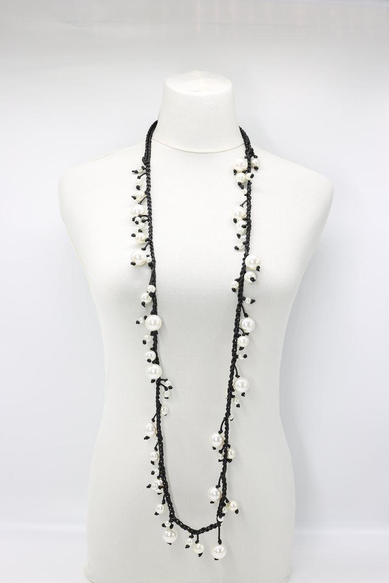 Faux Pearls on Cotton Cord Necklace - Long - Jianhui London