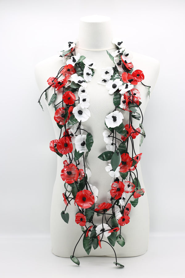 Upcycled Plastic Bottles Poppy with Green Leaf Necklace - Set - Jianhui London