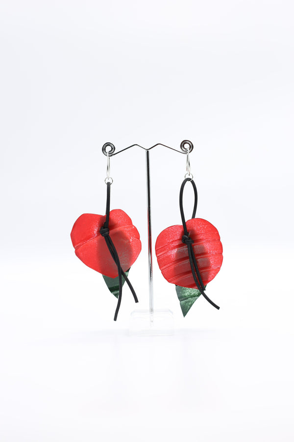 Recycled Plastic Flamingo Lily with Leaf Earrings - Jianhui London