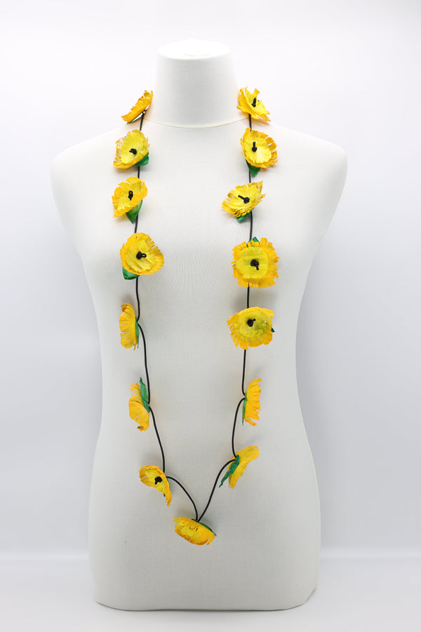 Upcycled plastic bottles - sunflower with green leaf necklace-Yellow - Jianhui London