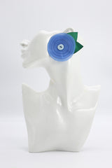 Handmade Recycled Fabric Flower With Leaves Clip On Earring - Jianhui London
